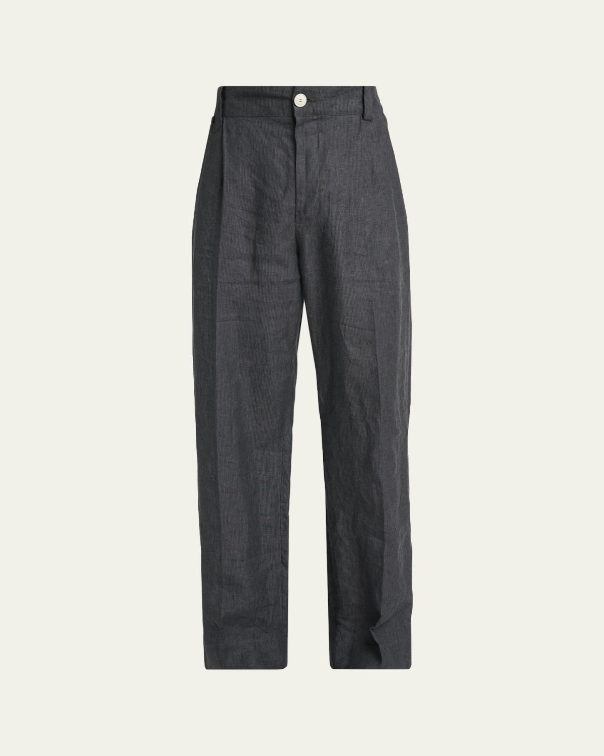 Jacquemus Men's Linen Hairline Stripe Pleated Trousers
