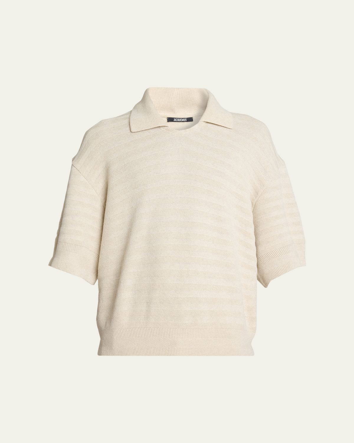 Jacquemus Men's Cotton and Silk Herringbone Knit Polo Sweater