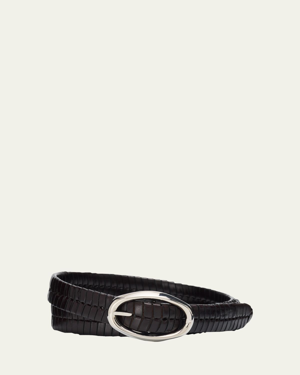 Brunello Cucinelli Men's Chevron-Effect Braided Leather Belt