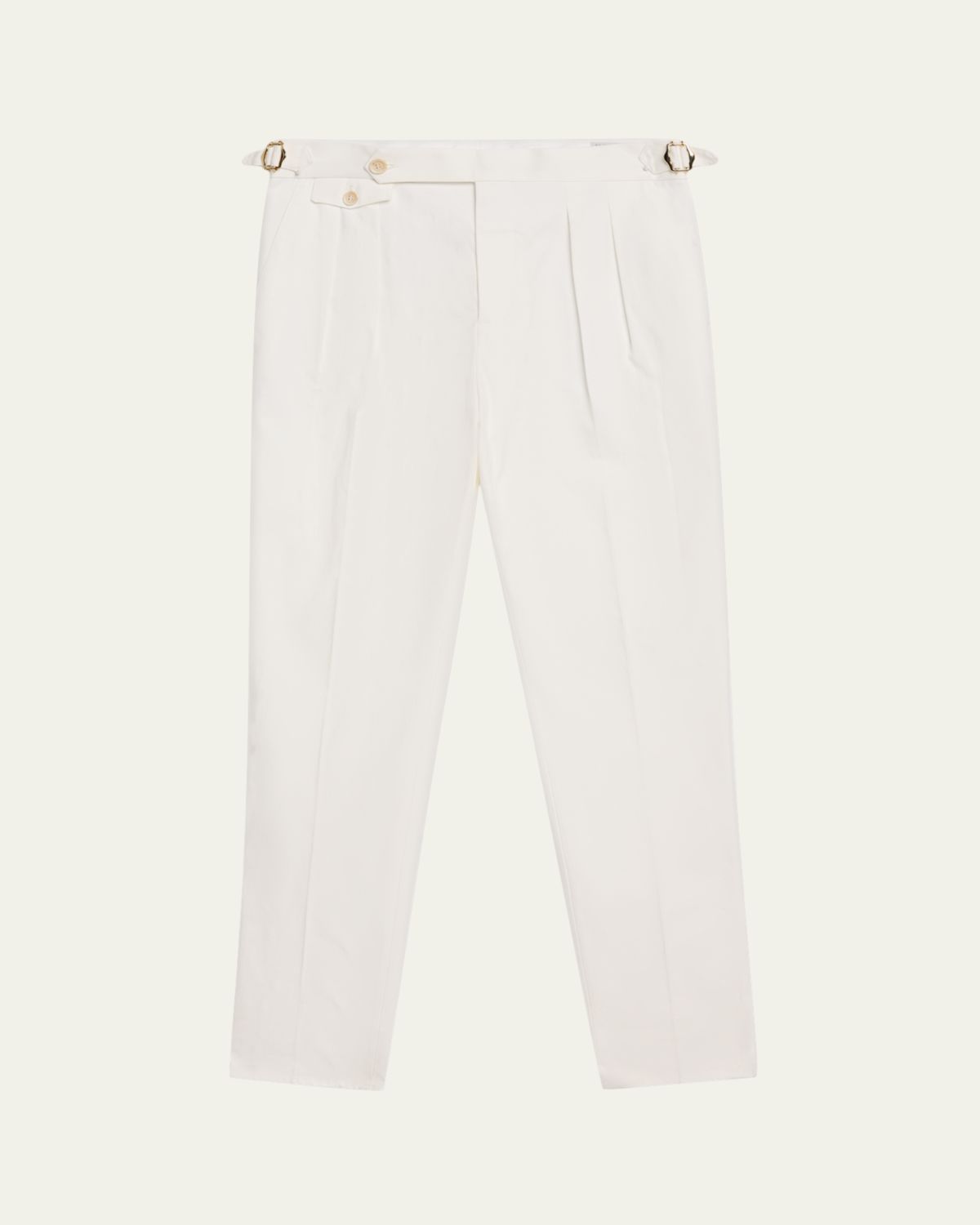 Brunello Cucinelli Men's Cotton Pleated Trousers with Waist Tabs | Thumbnail 6 Brunello Cucinelli Men's Cotton Pleated Trousers with Waist Tabs | Thumbnail 6