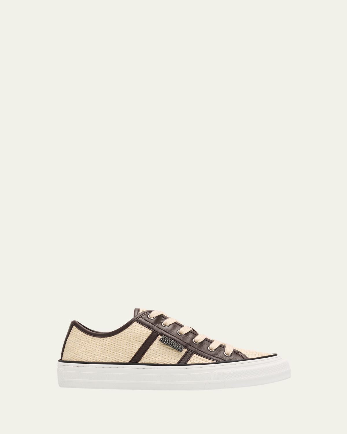 Brunello Cucinelli Techno Raffia & Leather Low-Top Sneakers