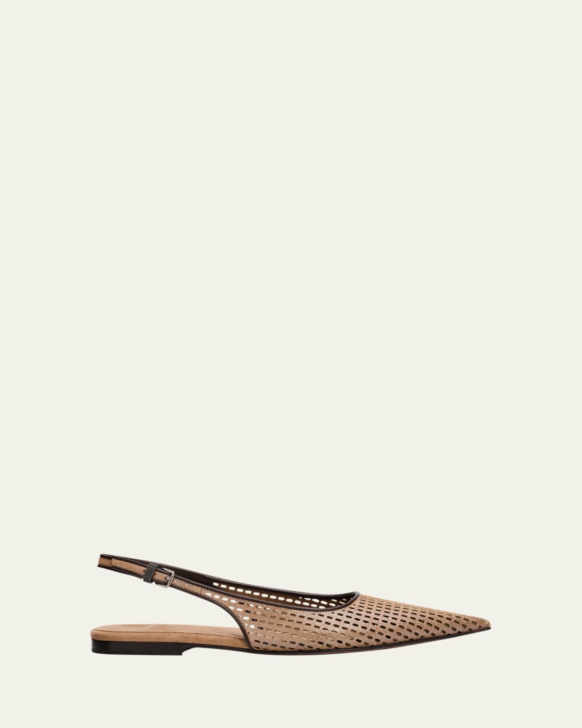 Brunello Cucinelli Perforated Leather Slingback Flats