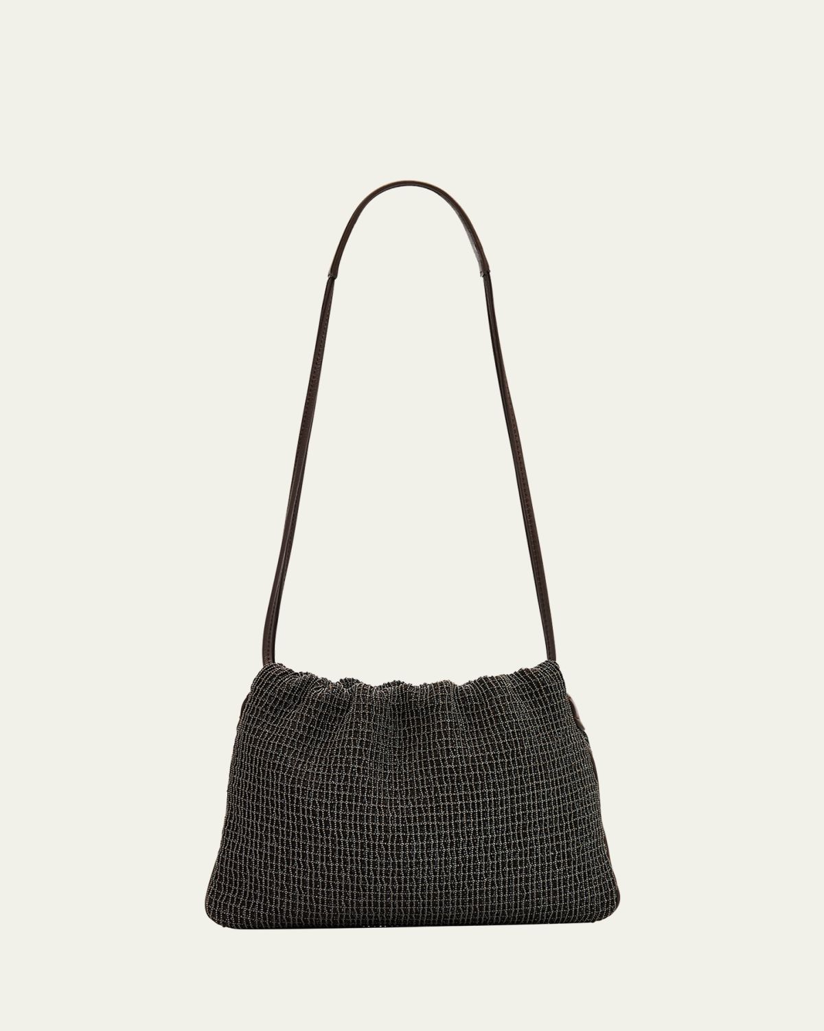 Brunello Cucinelli 3D Monili Net Embroidered Pochette Bag in Riding Leather