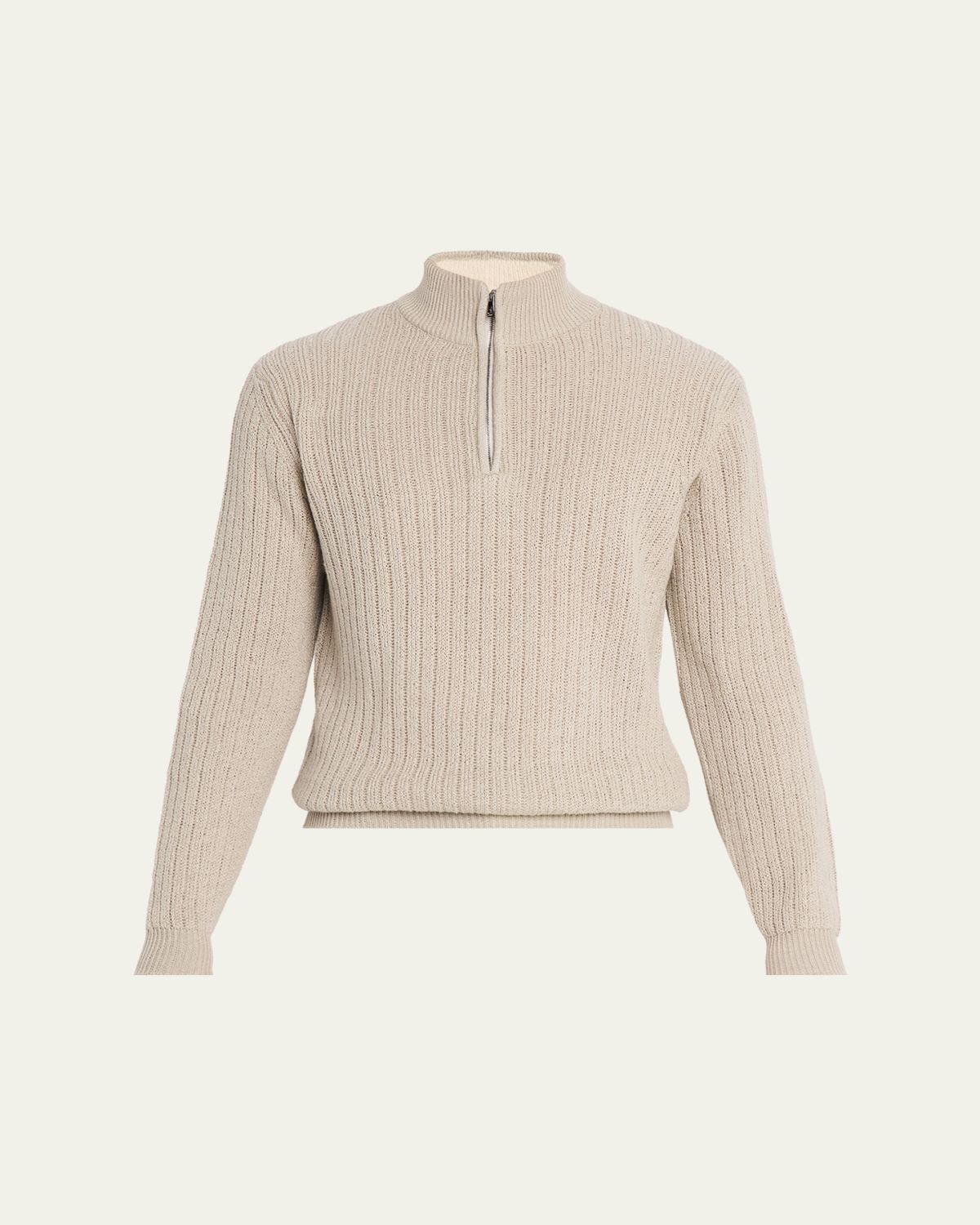 Fioroni Men's Ribbed-Knit Cotton Half-Zip Sweater