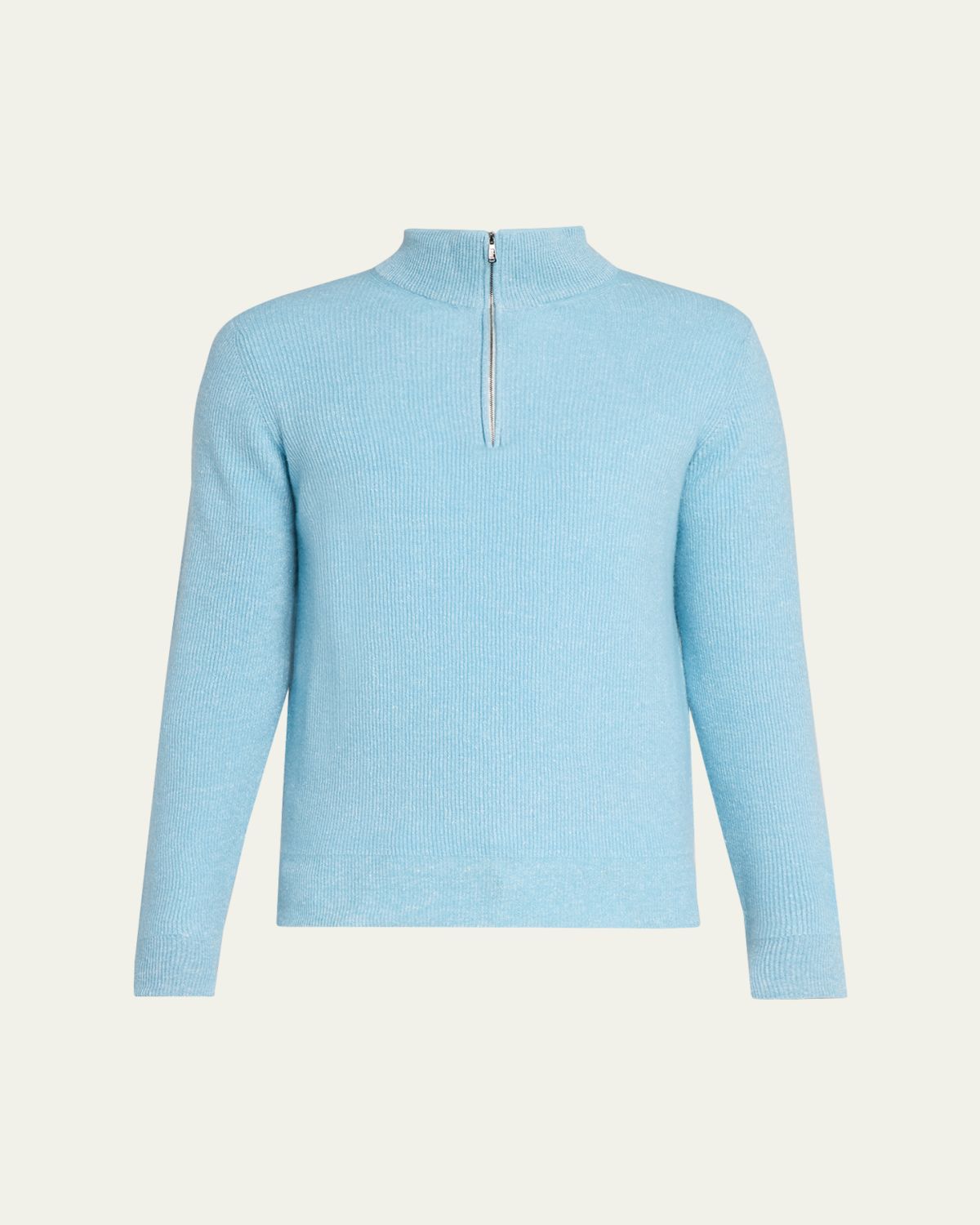 Fioroni Men's Cashmere/Linen Melange Ribbed-Knit Half-Zip Sweater