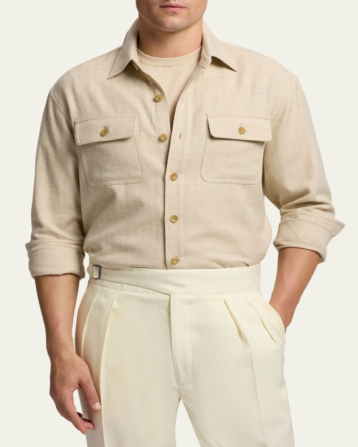 Ralph Lauren Purple Label Men's Cashmere Chevron-Woven Overshirt | Thumbnail 4 Ralph Lauren Purple Label Men's Cashmere Chevron-Woven Overshirt | Thumbnail 4