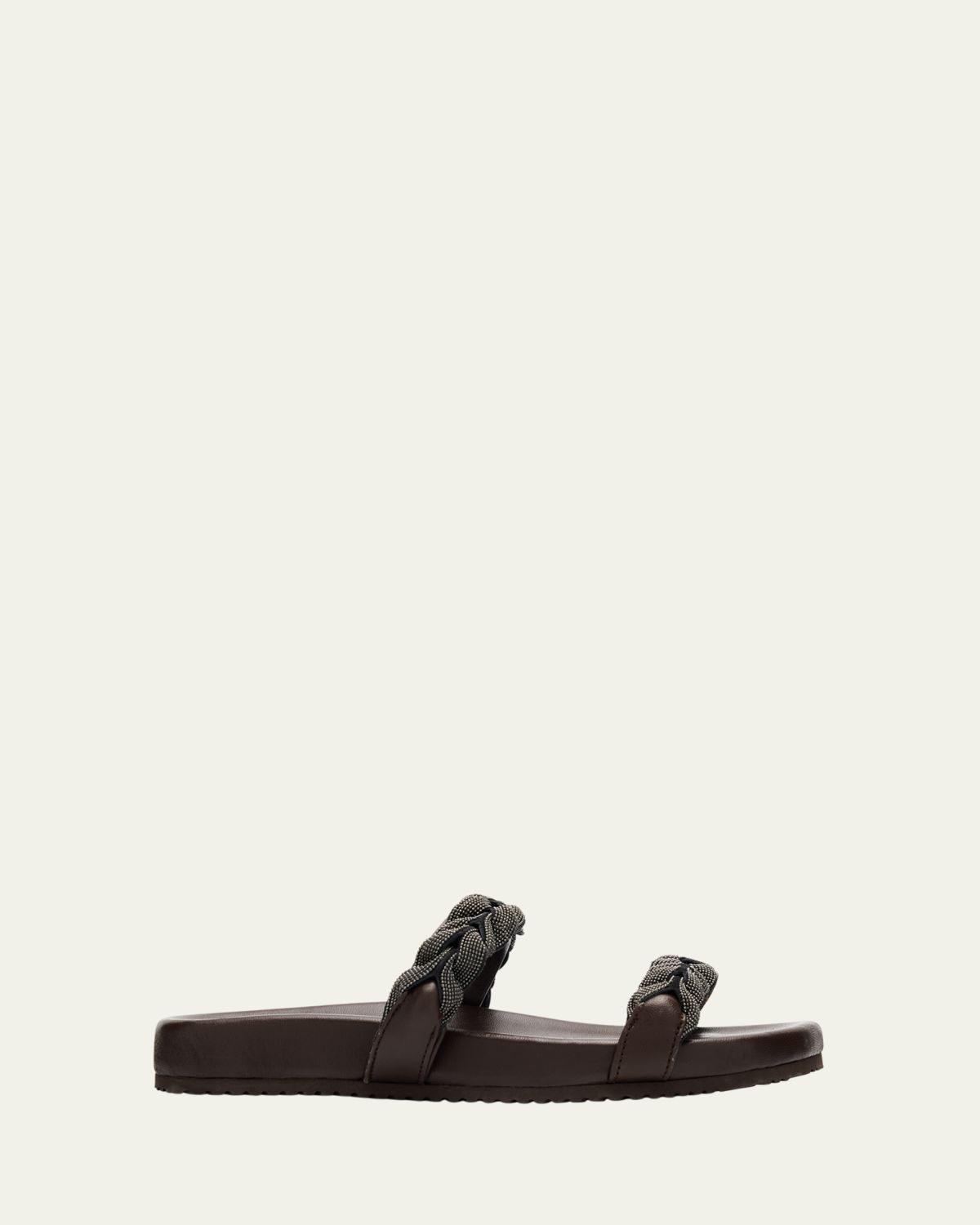 Brunello Cucinelli Braided Monili Leather Slide Sandals