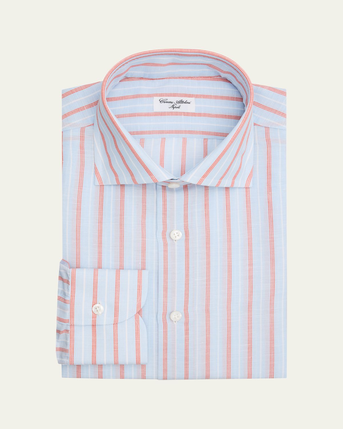 Cesare Attolini Men's Multi-Stripe Linen and Cotton Dress Shirt