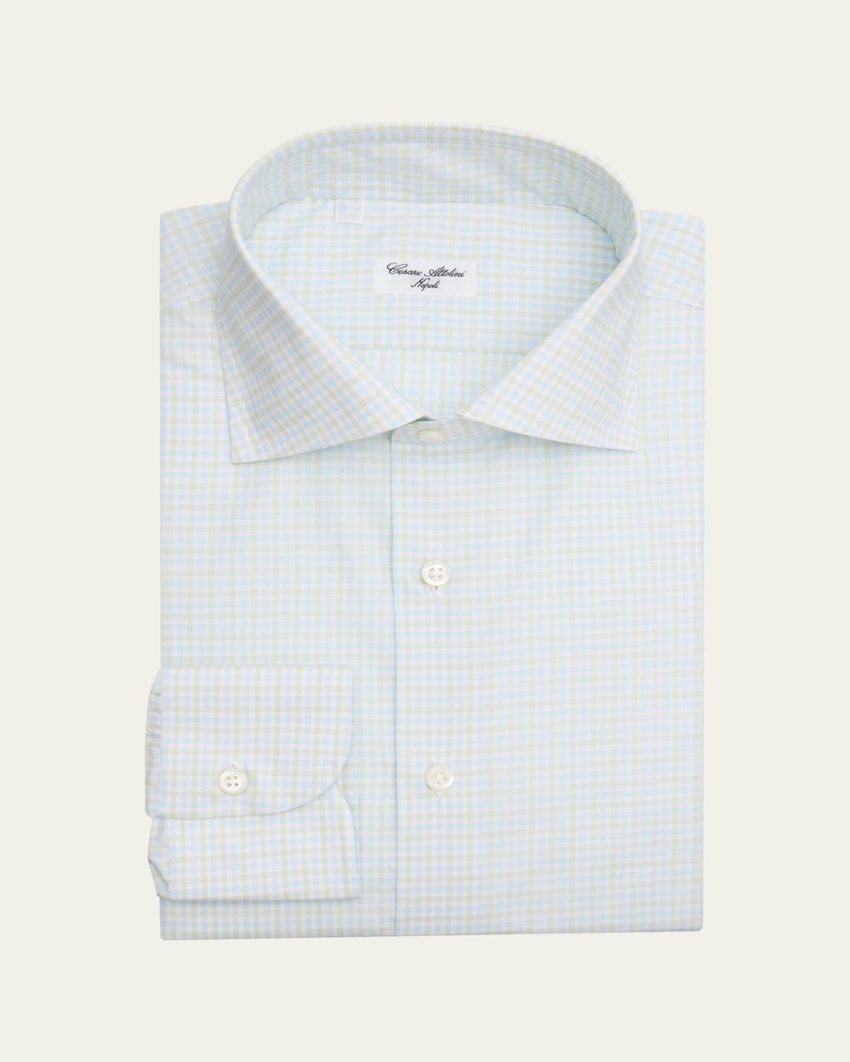 Cesare Attolini Men's Micro-Gingham Cotton Dress Shirt