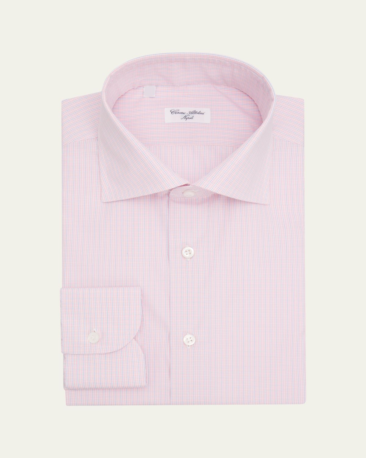 Cesare Attolini Men's Micro-Plaid Cotton Dress Shirt
