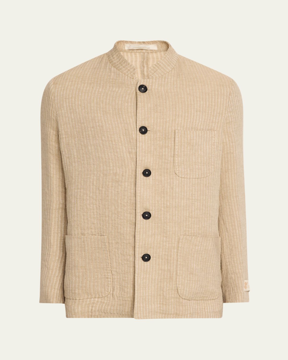 Massimo Alba Men 's Linen and Cotton Band-Collar Stripe Jacket