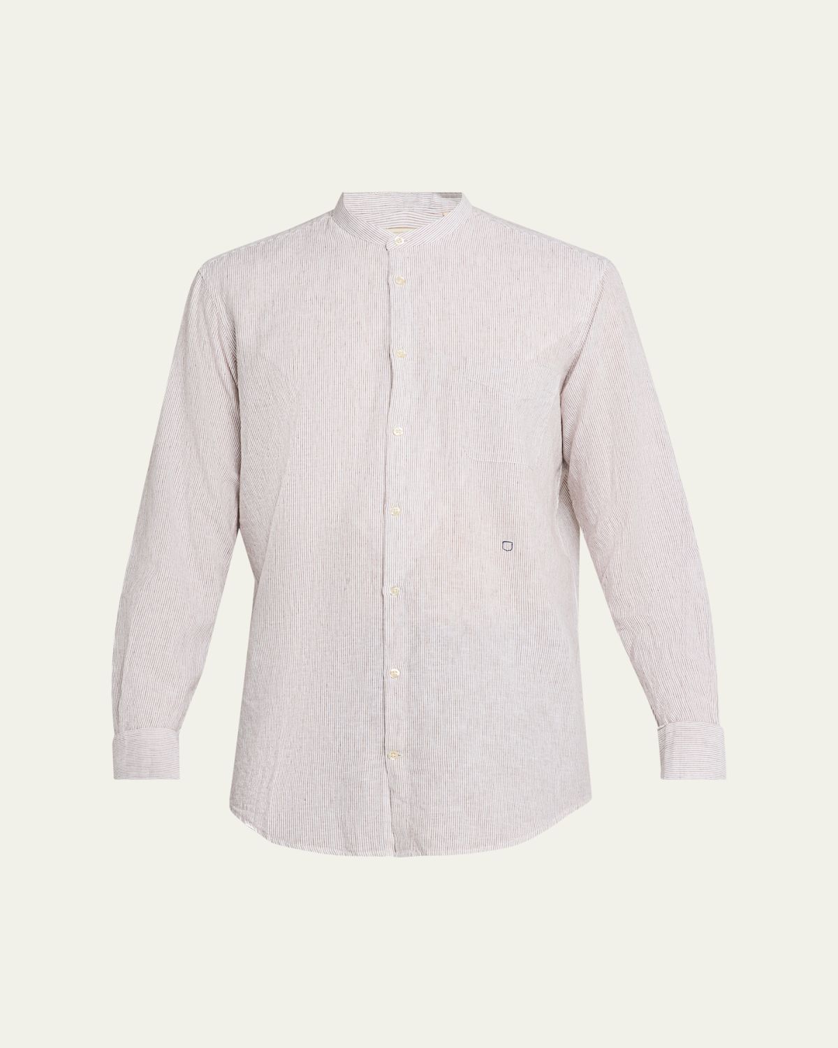 Massimo Alba Men's Noto2 Linen Hairline Stripe Band-Collar Sport Shirt