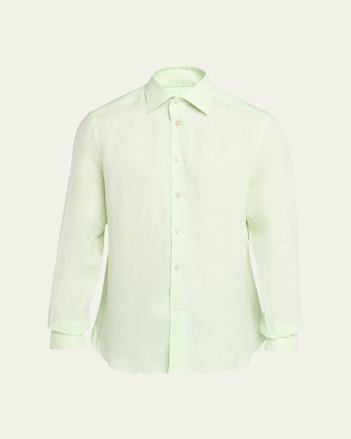Kiton Men's Solid Linen Button-Down Shirt with Mother-Of-Pearl