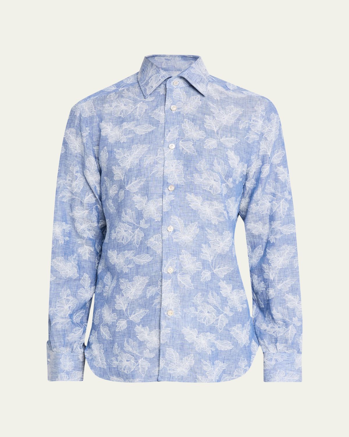 Kiton Men's Floral Linen Button-Down Shirt