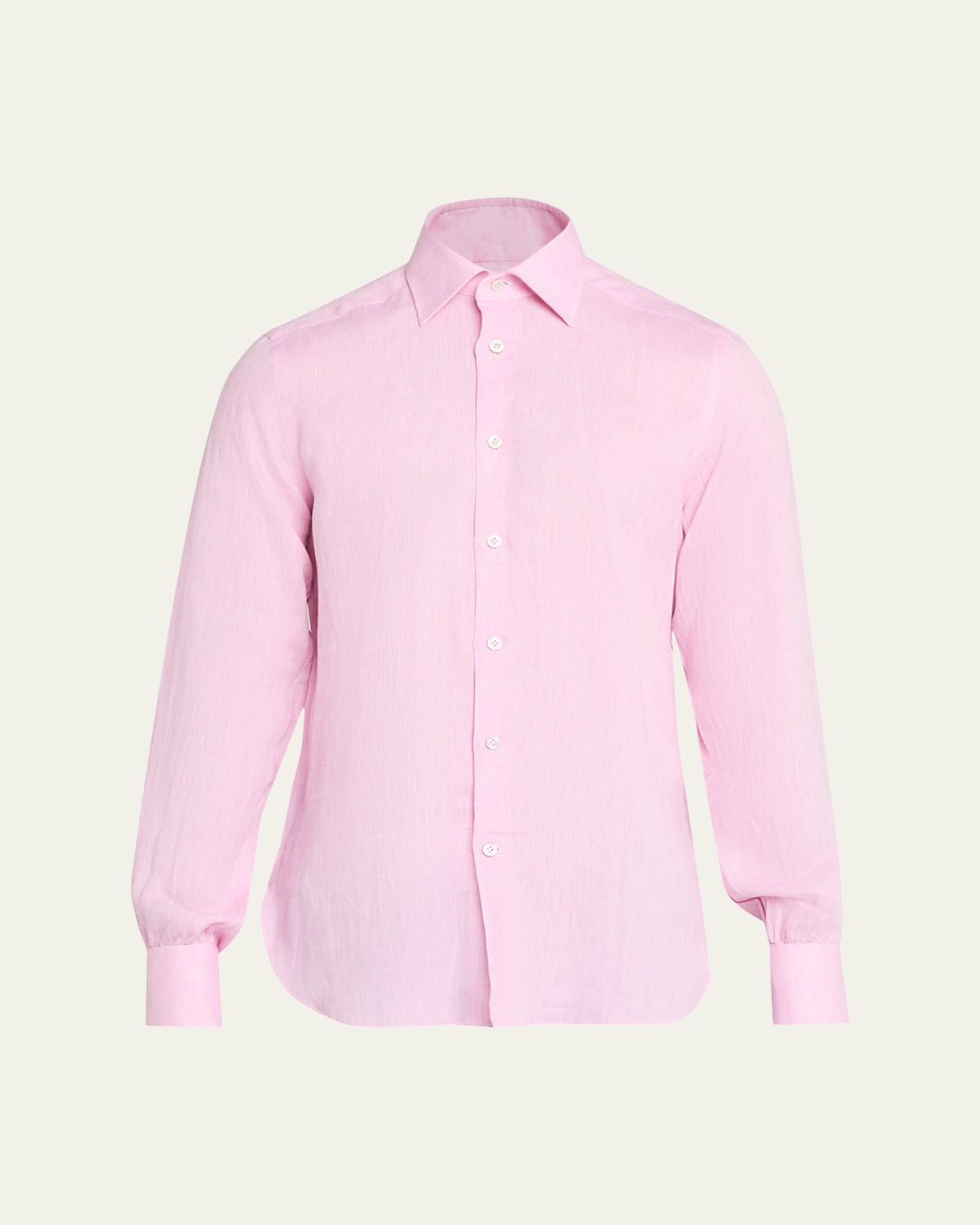 Kiton Men's Solid Linen Button-Down Shirt with Mother-Of-Pearl