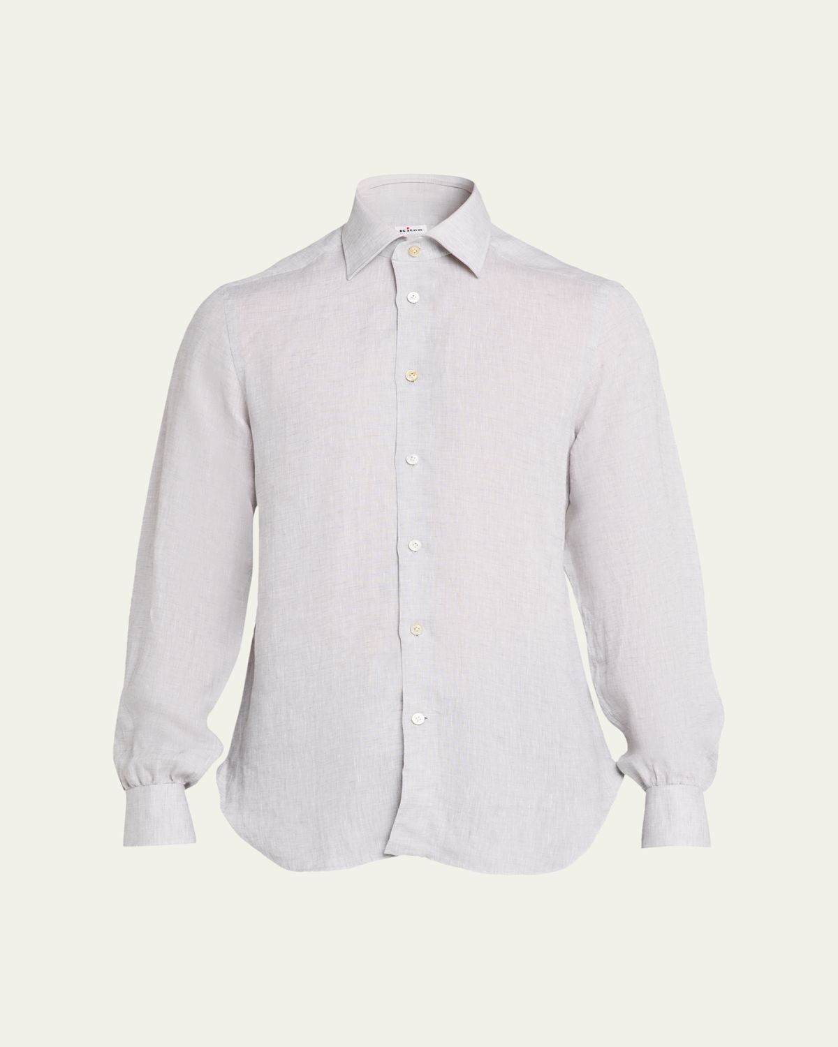Kiton Men's Solid Linen Button-Down Shirt with Mother-Of-Pearl