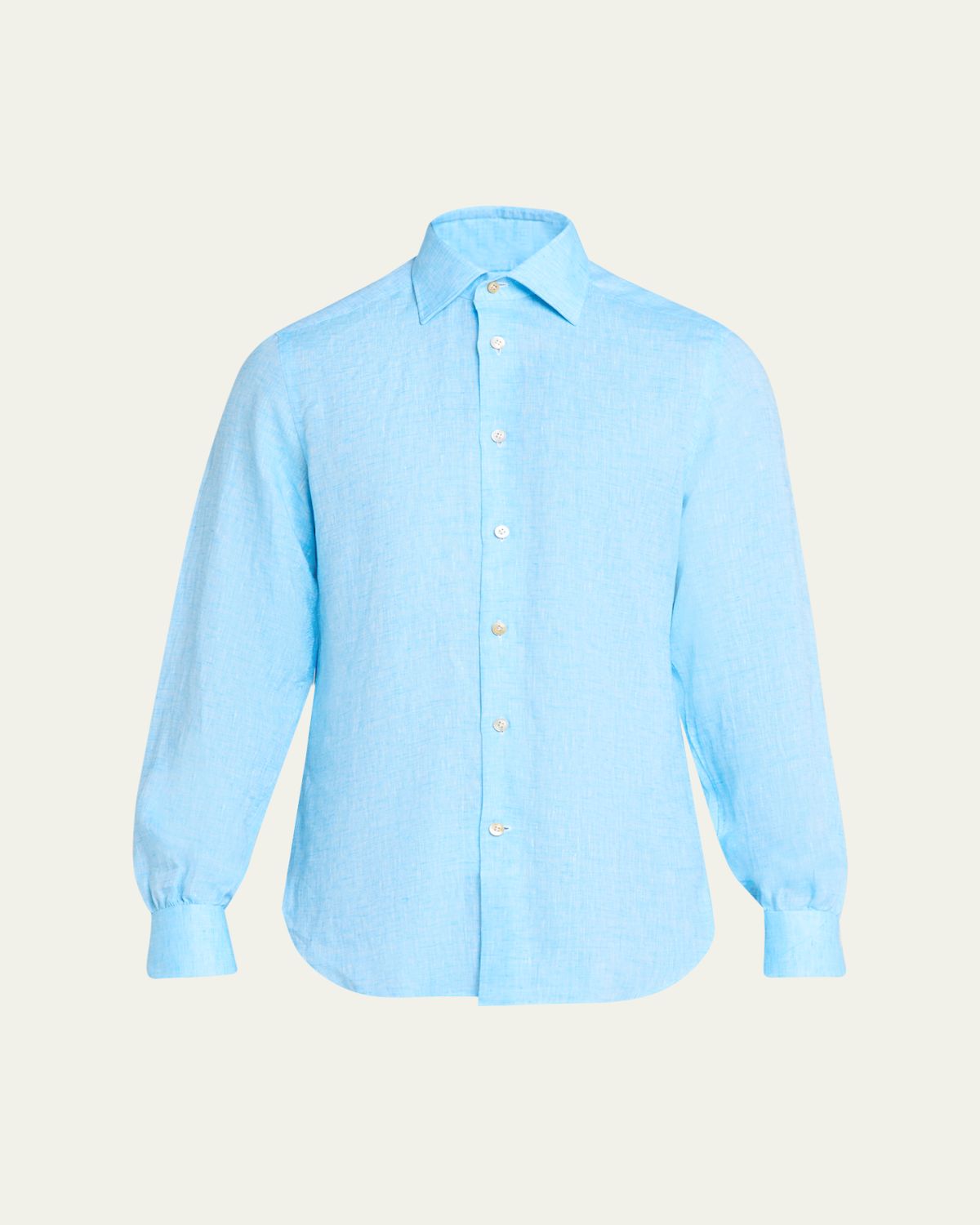 Kiton Men's Solid Linen Button-Down Shirt with Mother-Of-Pearl