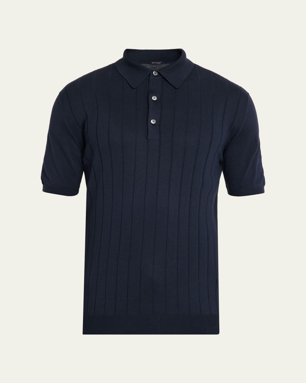 Kiton Men's Wide Rib Sea Island Cotton Polo Sweater