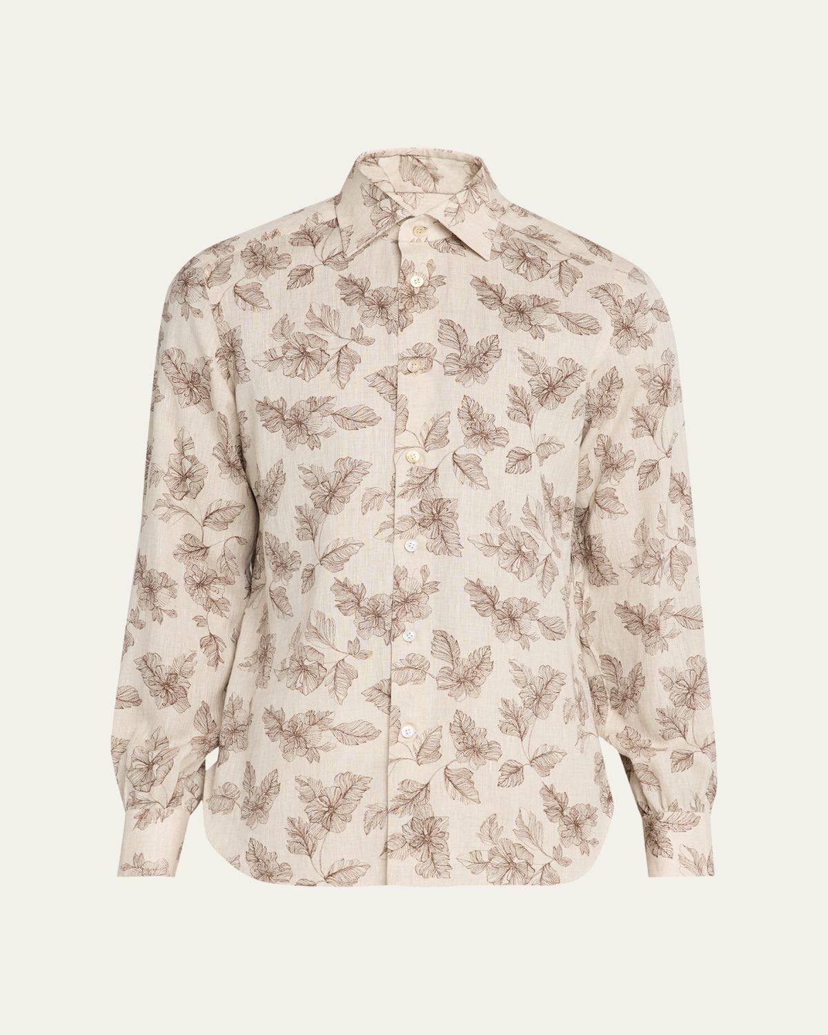 Kiton Men's Floral Linen Button-Down Shirt
