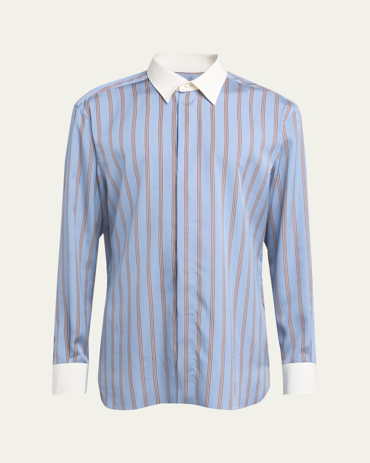 TOM FORD Men's Stripe Silk Contrast-Trim Sport Shirt | Thumbnail 6