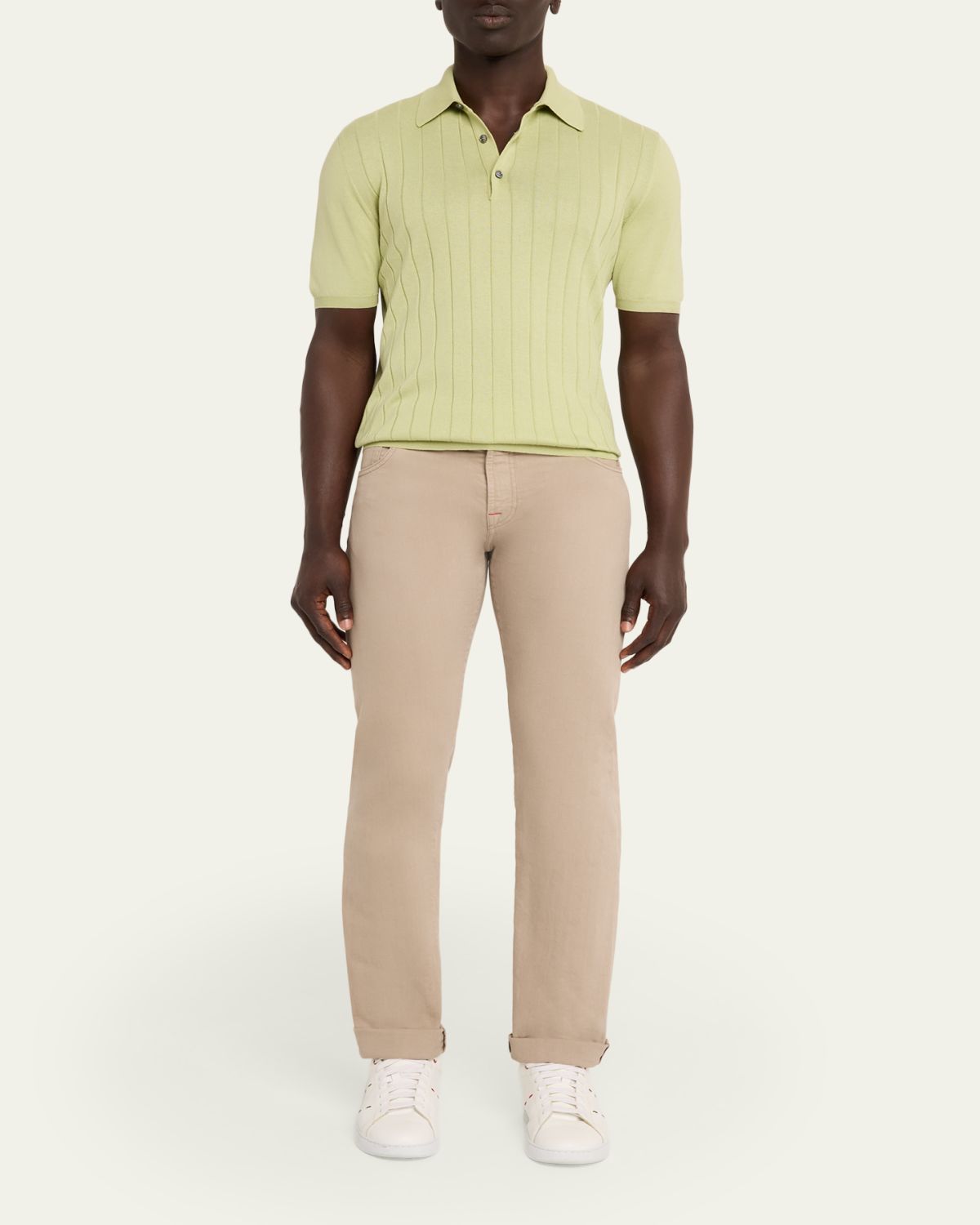 Kiton Men's Wide Rib Sea Island Cotton Polo Sweater | Thumbnail 2 Kiton Men's Wide Rib Sea Island Cotton Polo Sweater | Thumbnail 2