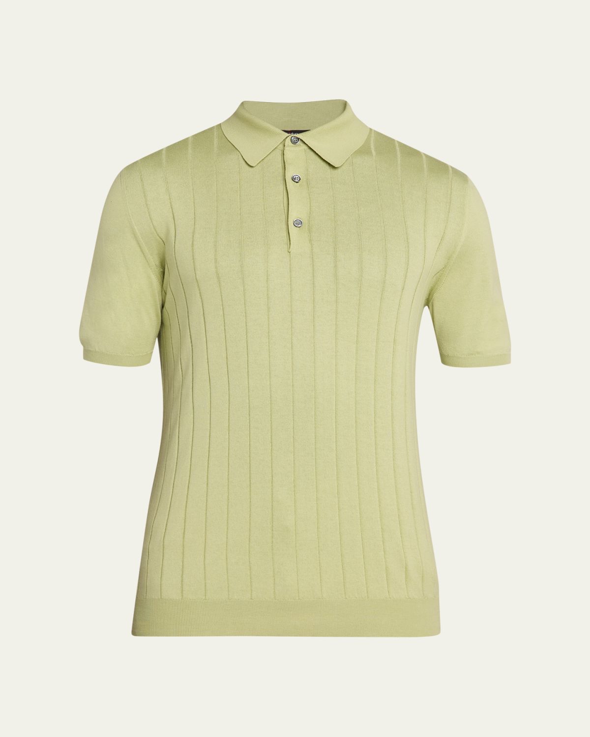 Kiton Men's Wide Rib Sea Island Cotton Polo Sweater