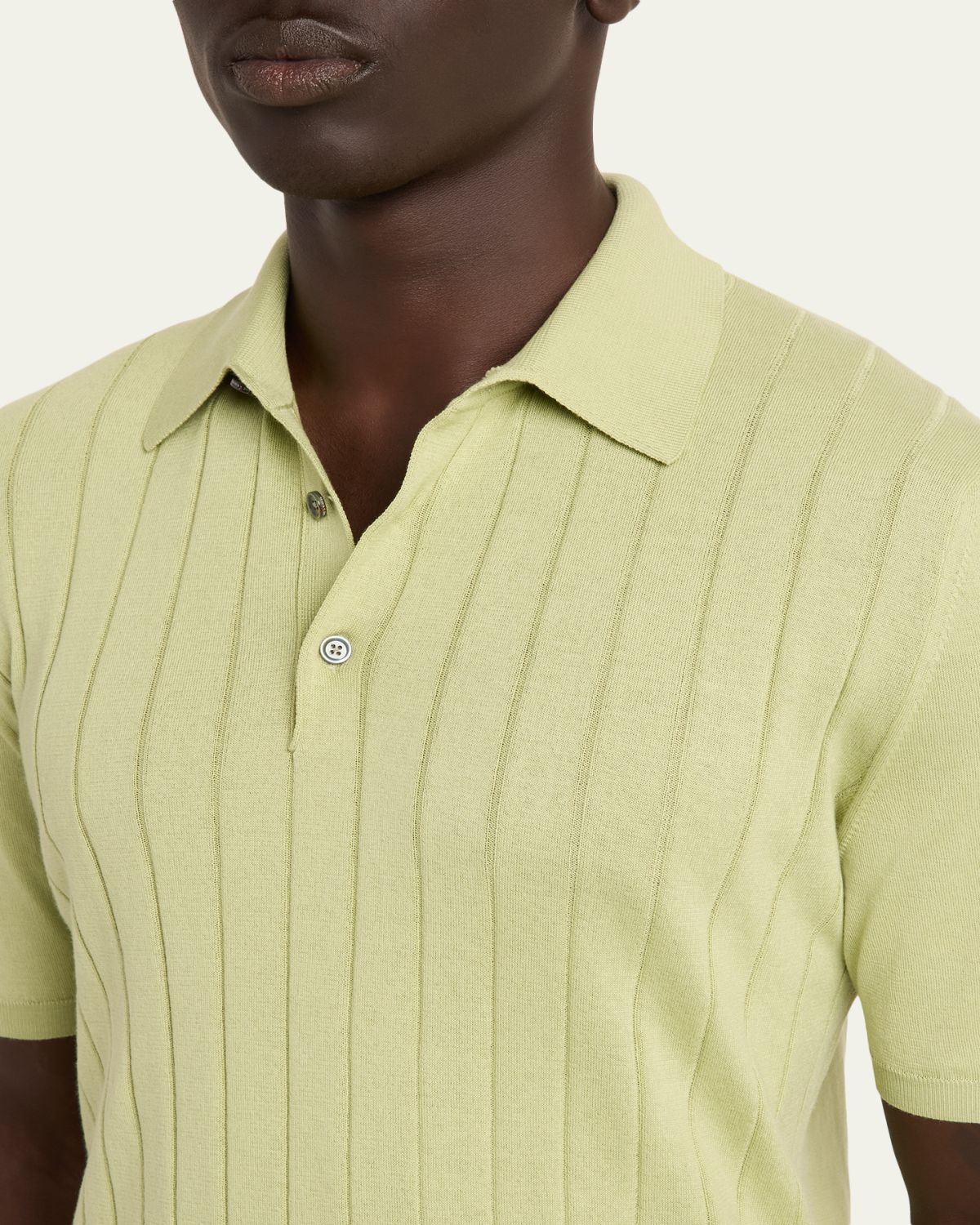 Kiton Men's Wide Rib Sea Island Cotton Polo Sweater | Thumbnail 5 Kiton Men's Wide Rib Sea Island Cotton Polo Sweater | Thumbnail 5
