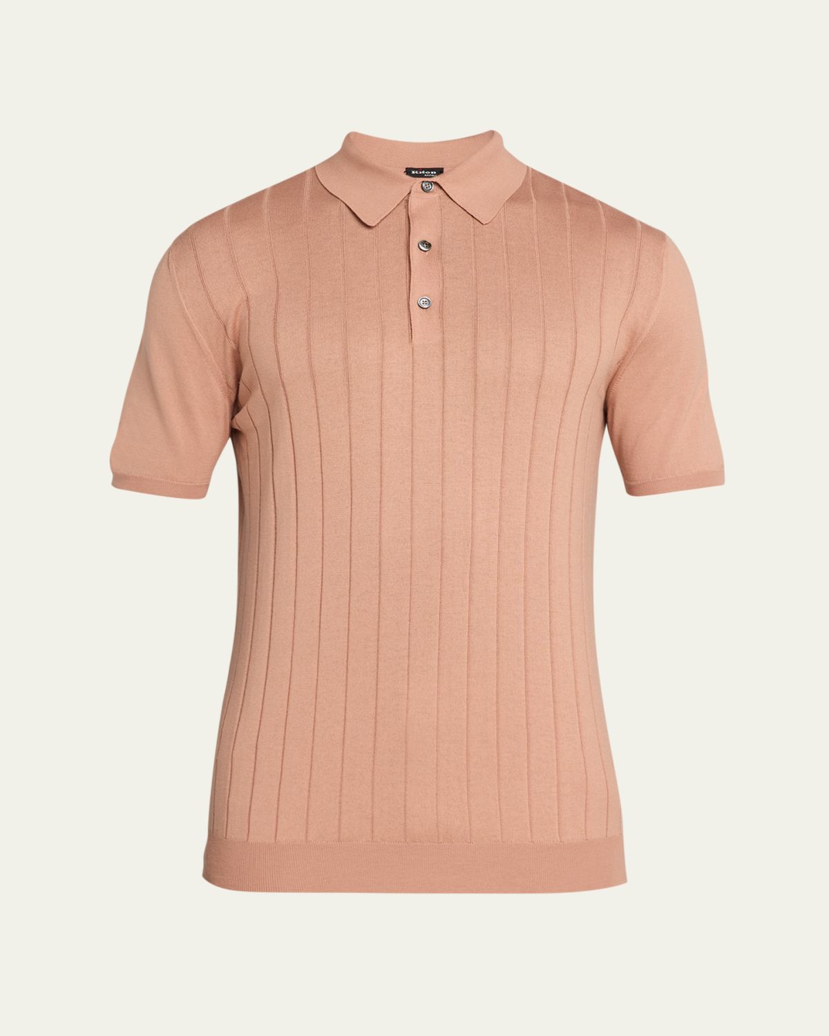Kiton Men's Wide Rib Sea Island Cotton Polo Sweater