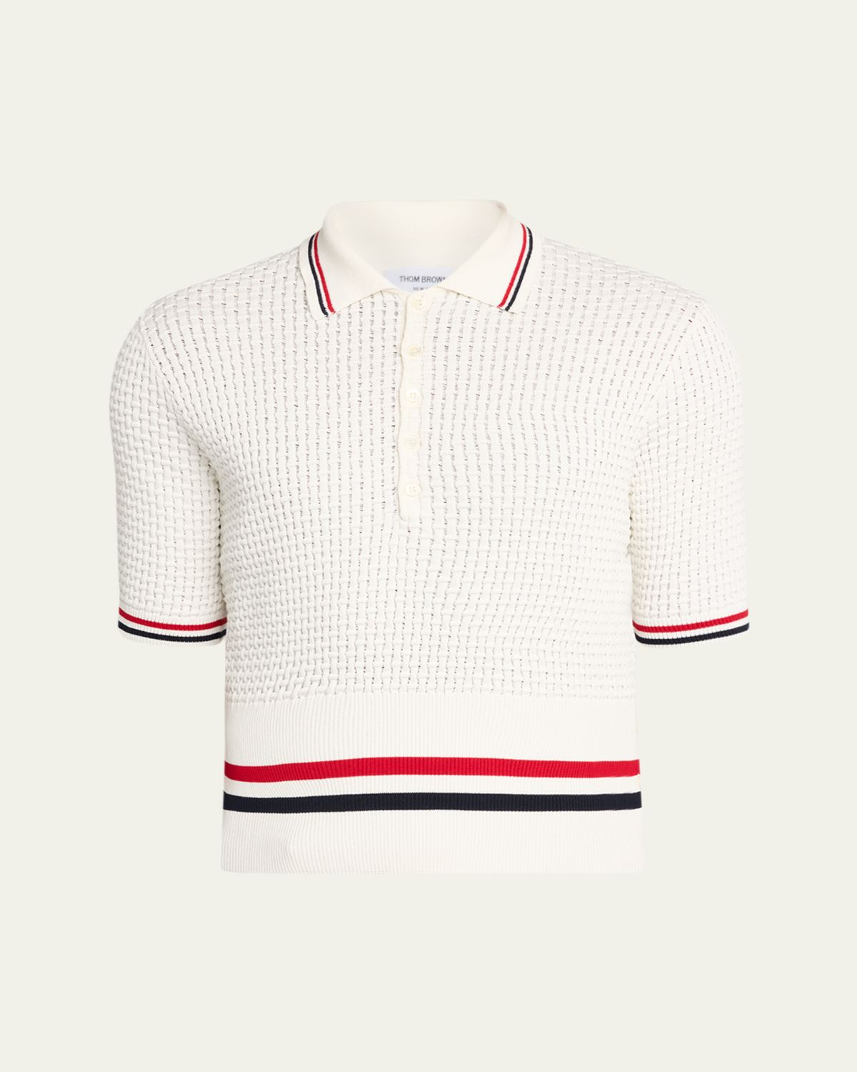 Thom Browne Men 's Float Ripple Stitch RWB Stripe Polo Shirt