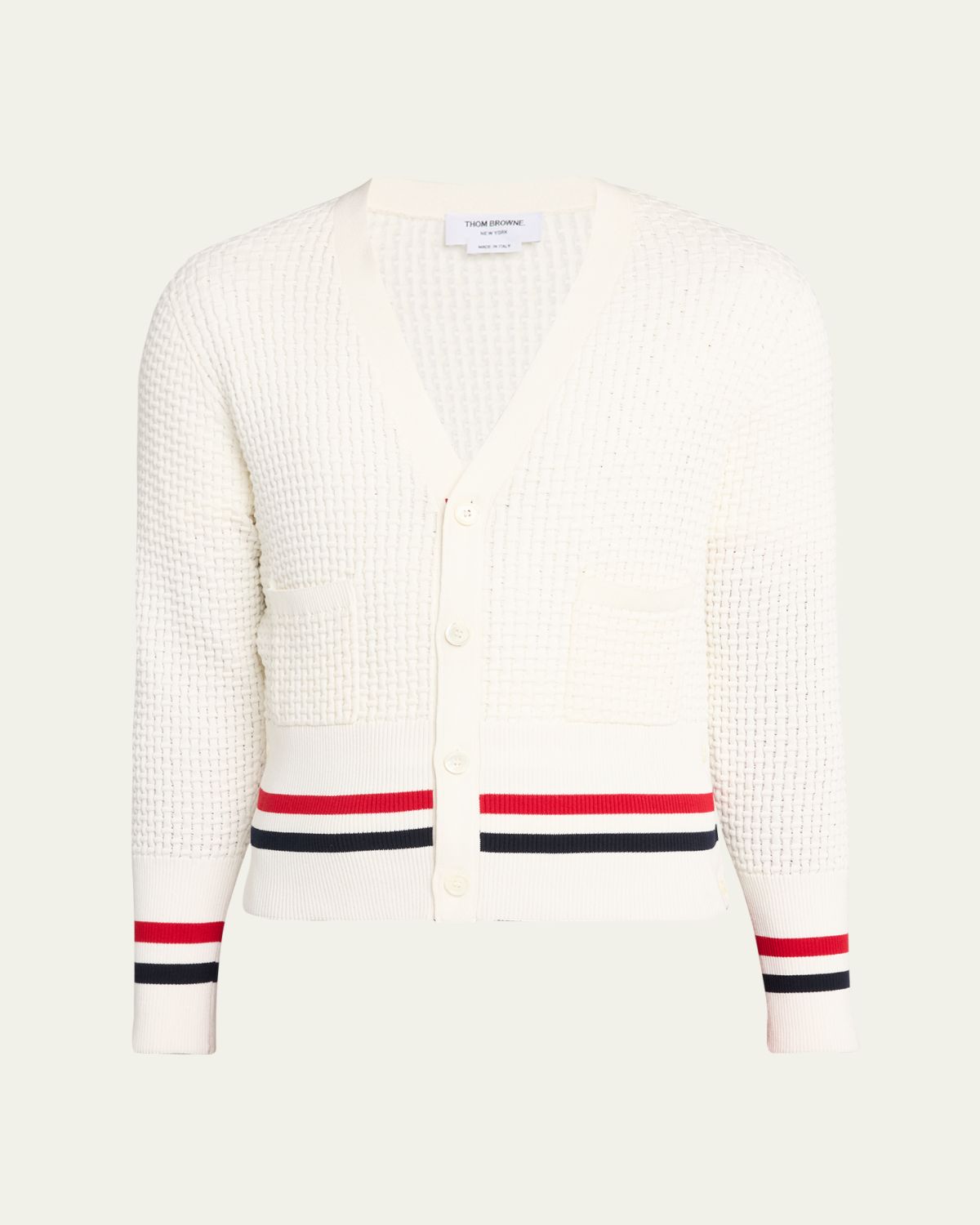 Thom Browne Men 's Stitch Cotton RWB Half Cardigan