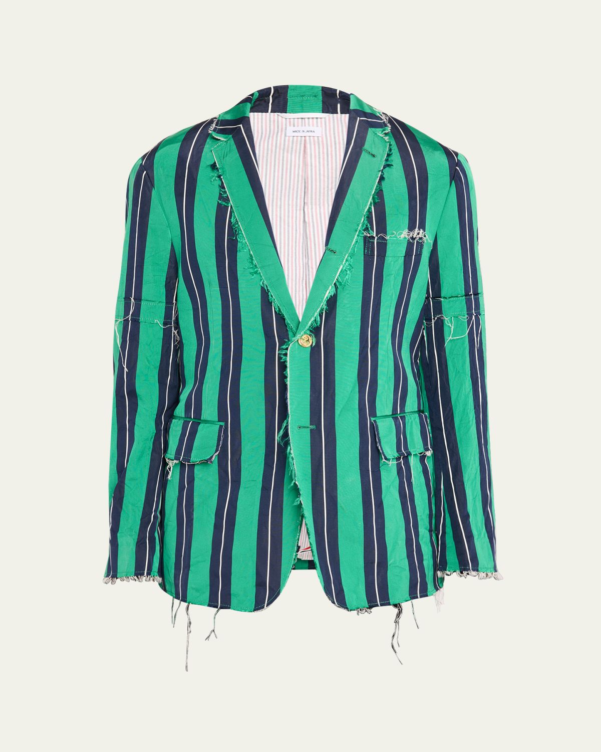 Thom Browne Men 's Raw-Edge School Stripe Silk & Cotton Sport Coat