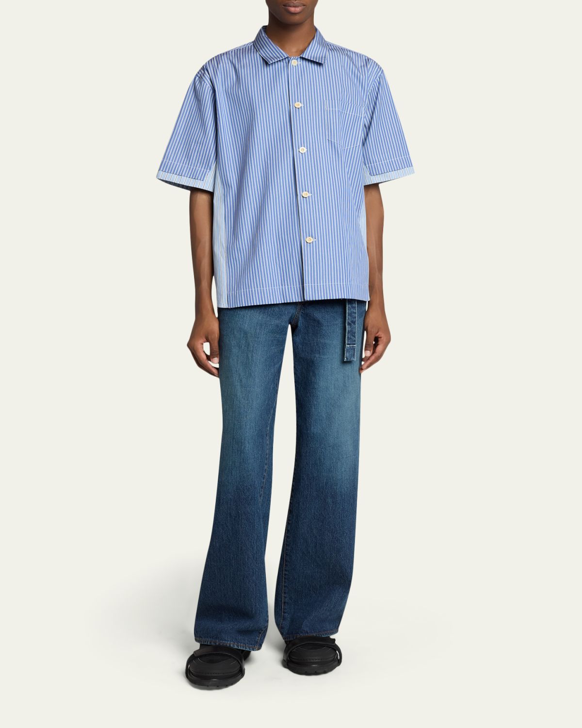 SACAI Men's Colorblock Striped Poplin Short-Sleeve Sport Shirt