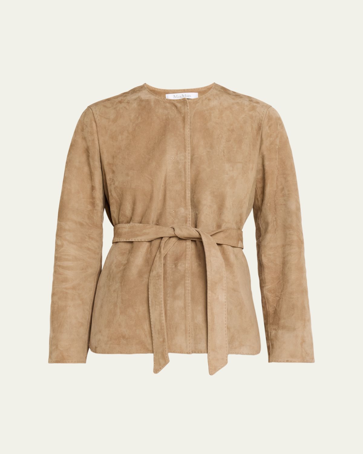 Max Mara Abito Belted Crewneck Suede Jacket | Thumbnail 6 Max Mara Abito Belted Crewneck Suede Jacket | Thumbnail 6