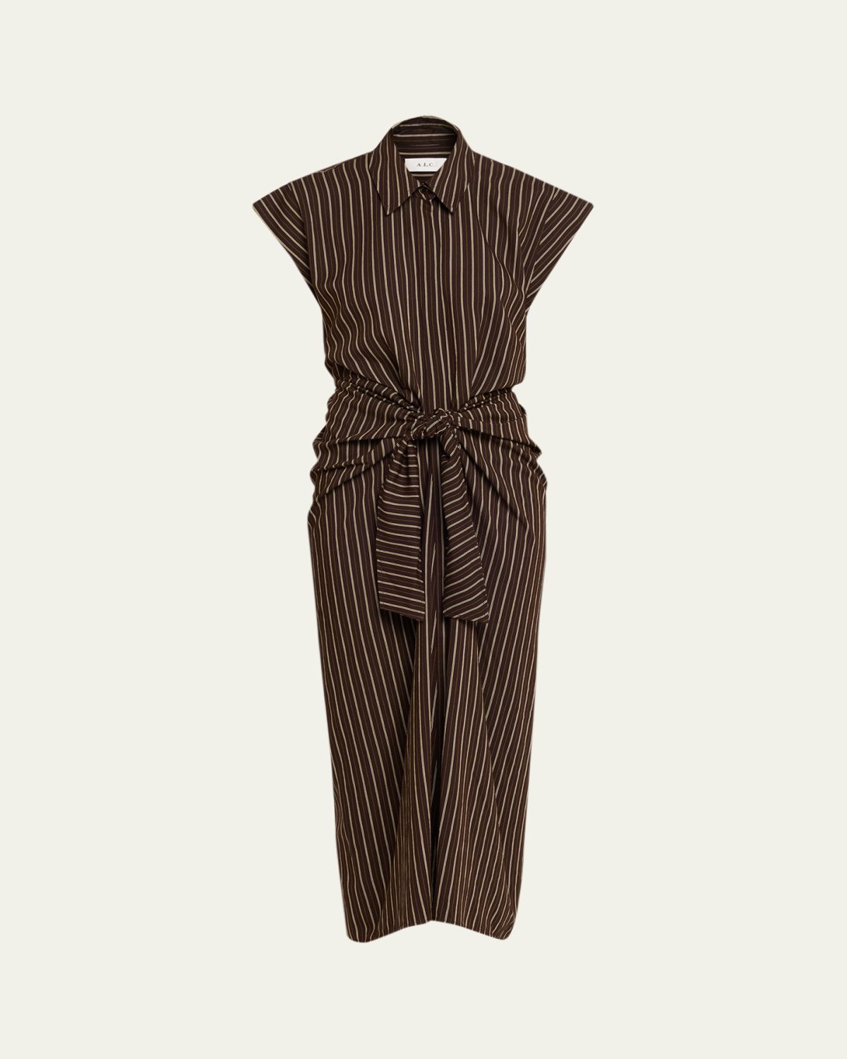 A.L.C. Emilia Pinstripe Draped Tie-Waist Shirtdress