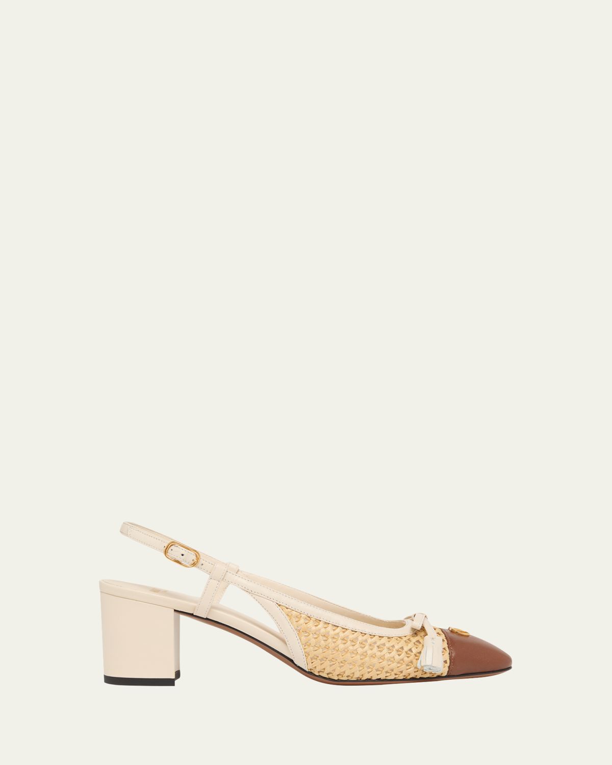 Valentino Garavani 60mm VLogo Raffia and Leather Slingback Pumps
