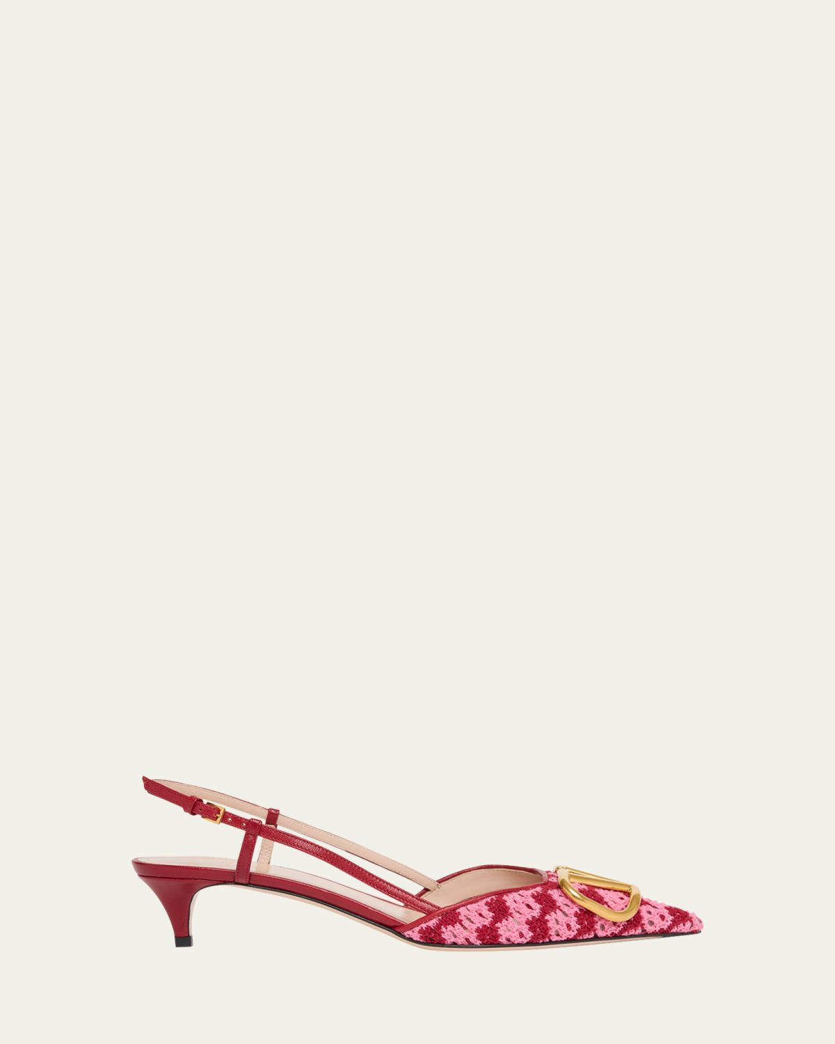 Valentino Garavani 10mm VLogo Crochet and Leather Slingback Pumps