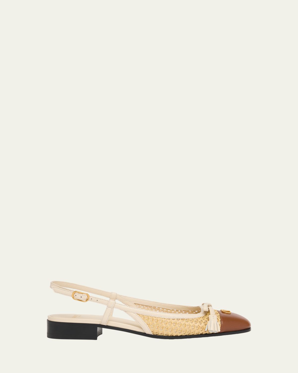 Valentino Garavani 25mm Valet du Roi Raffia and Leather Ballerina Flats