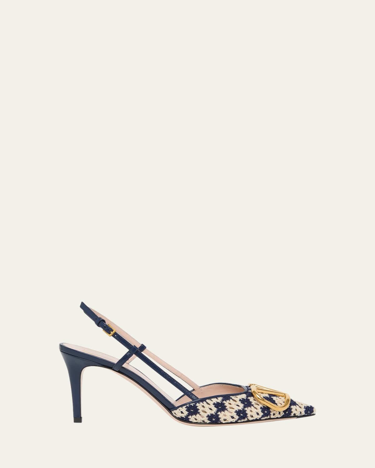Valentino Garavani 80mm VLogo Crochet and Leather Slingback Pumps