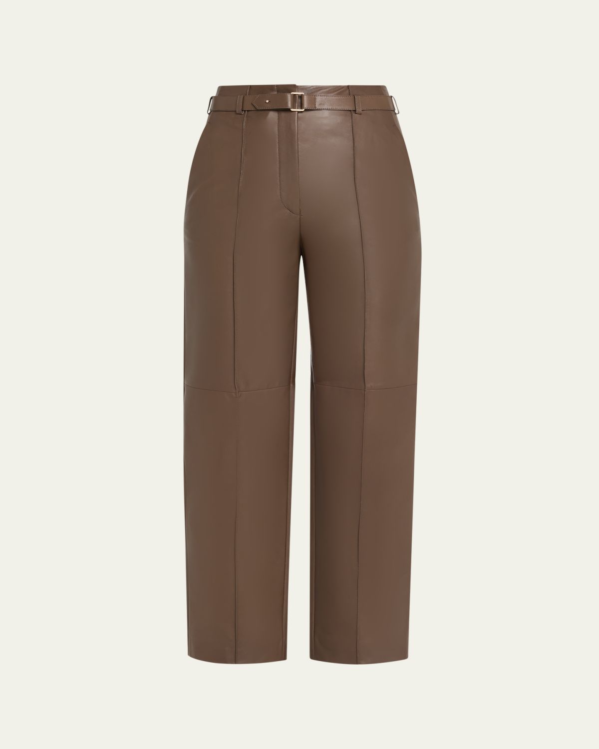 Giorgio Armani Belted Nappa Lambskin Straight-Leg Pants
