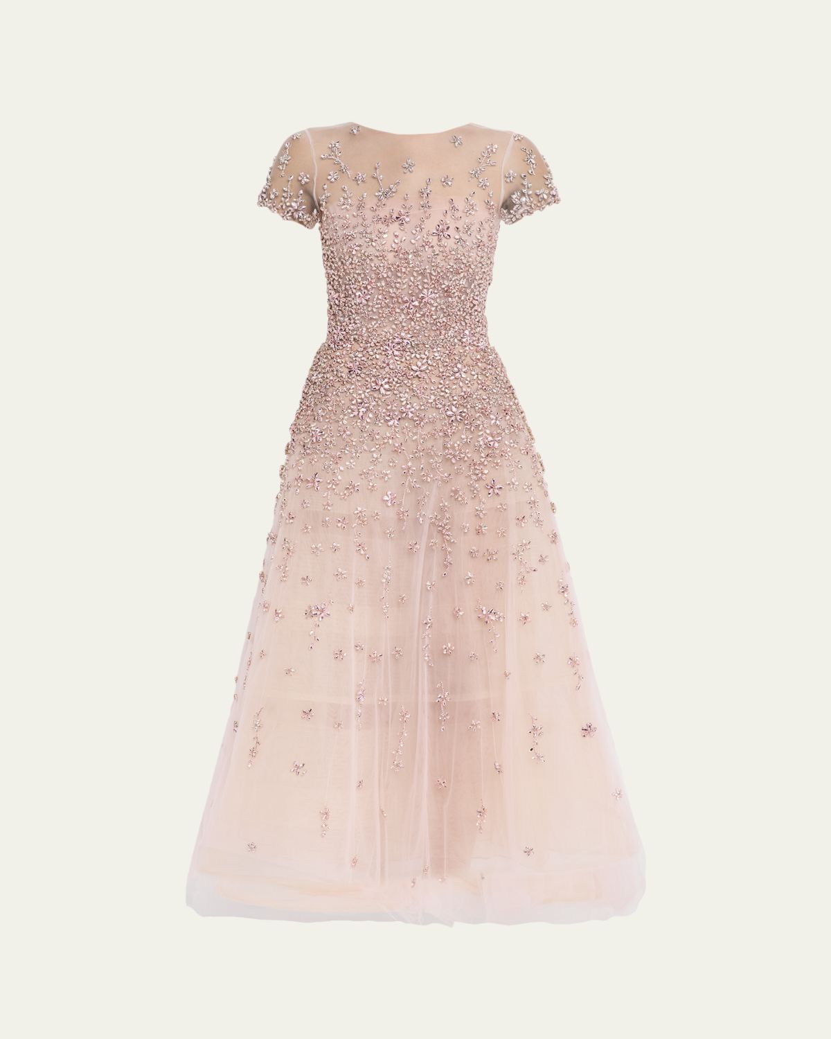 Oscar de la Renta Degrade Crystal Cap-Sleeve Midi Cocktail Dress