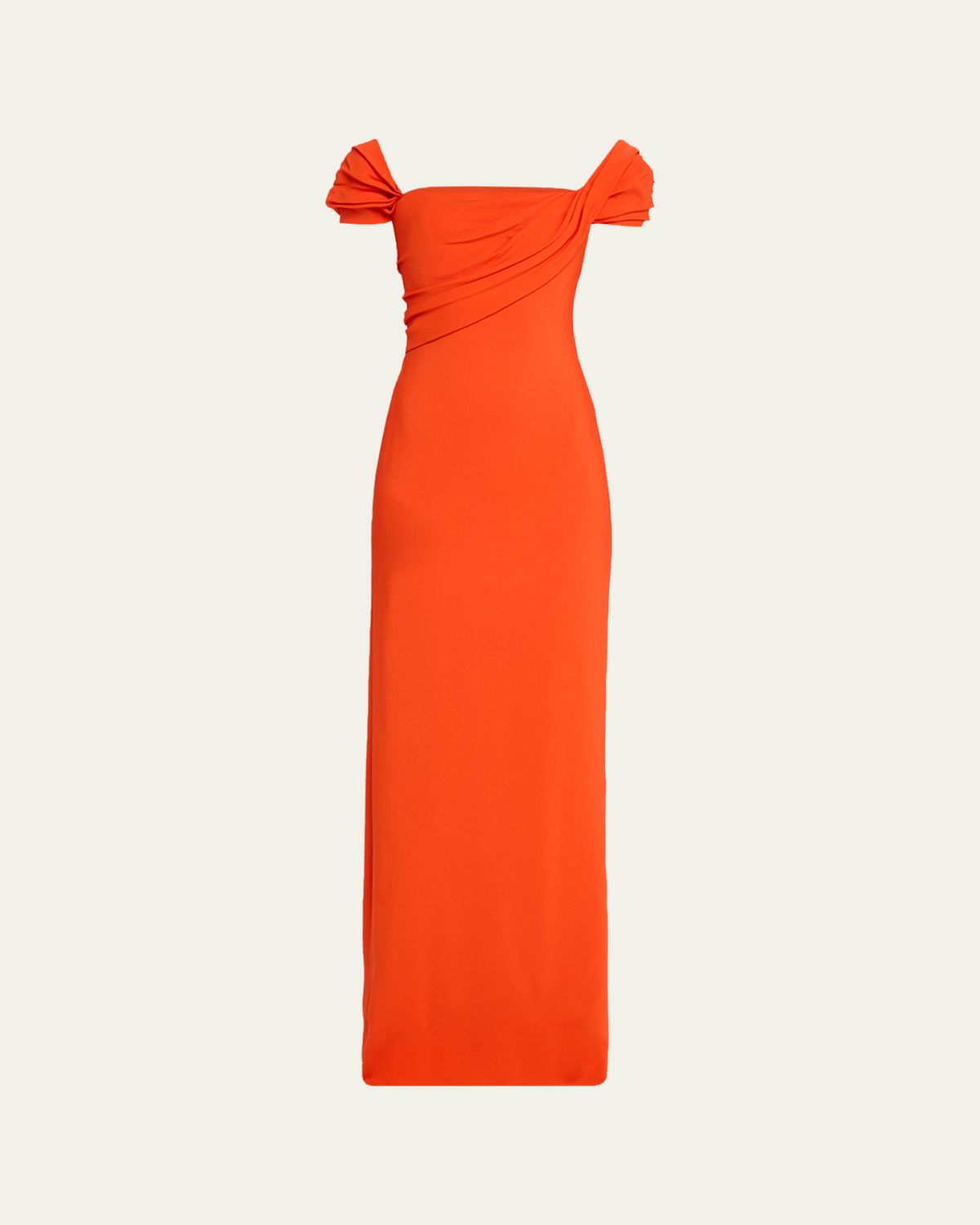 Oscar de la Renta Cap-Sleeve Draped Cady Column Gown