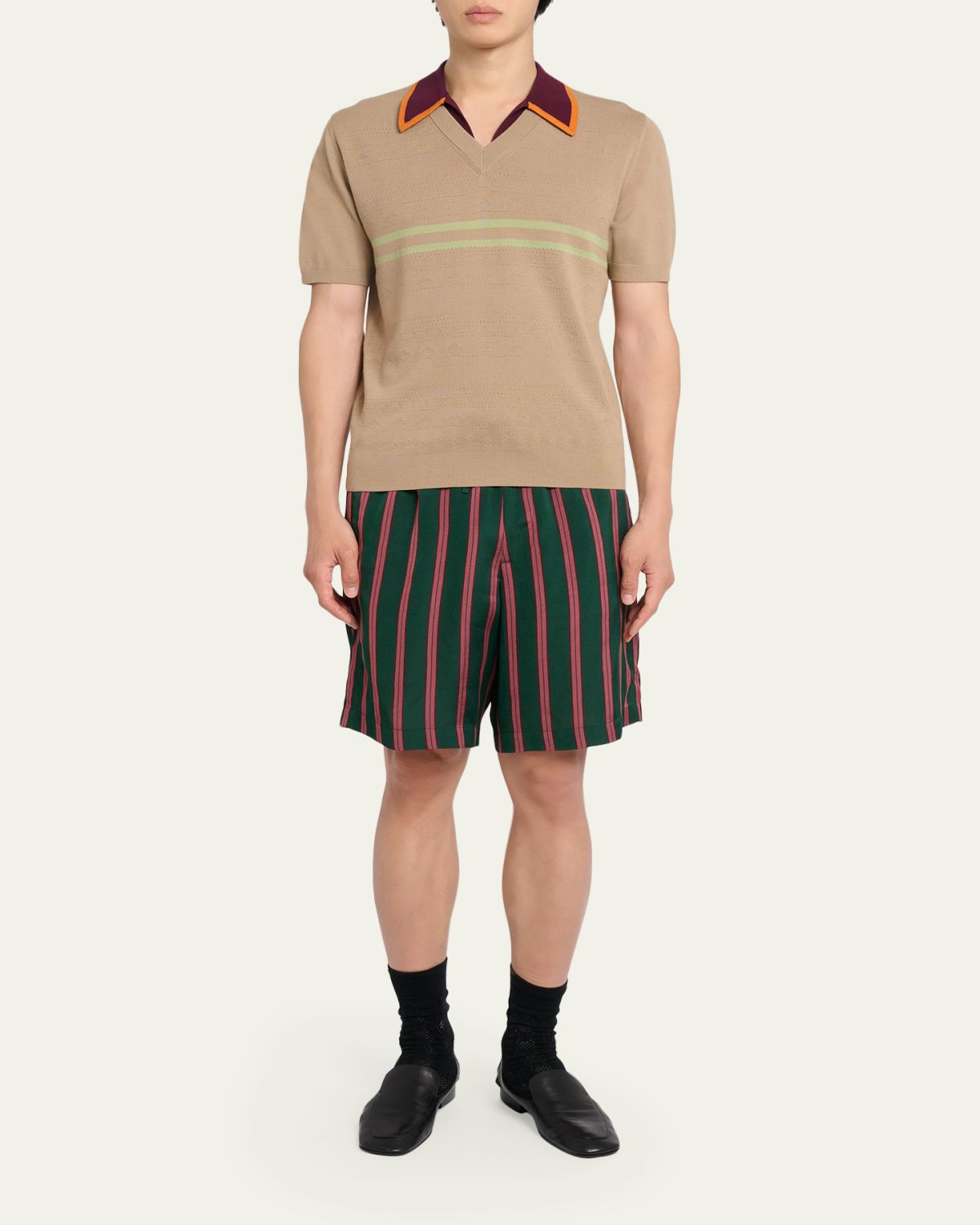 Dries Van Noten Men's Contrast-Trim Knit Polo Sweater | Thumbnail 2 Dries Van Noten Men's Contrast-Trim Knit Polo Sweater | Thumbnail 2