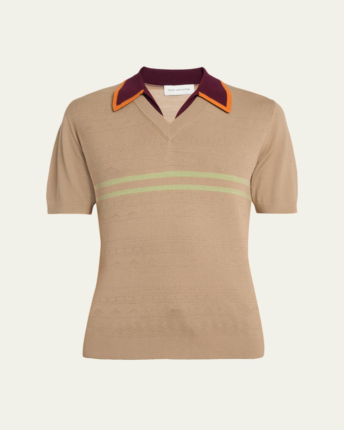 Dries Van Noten Men's Contrast-Trim Knit Polo Sweater