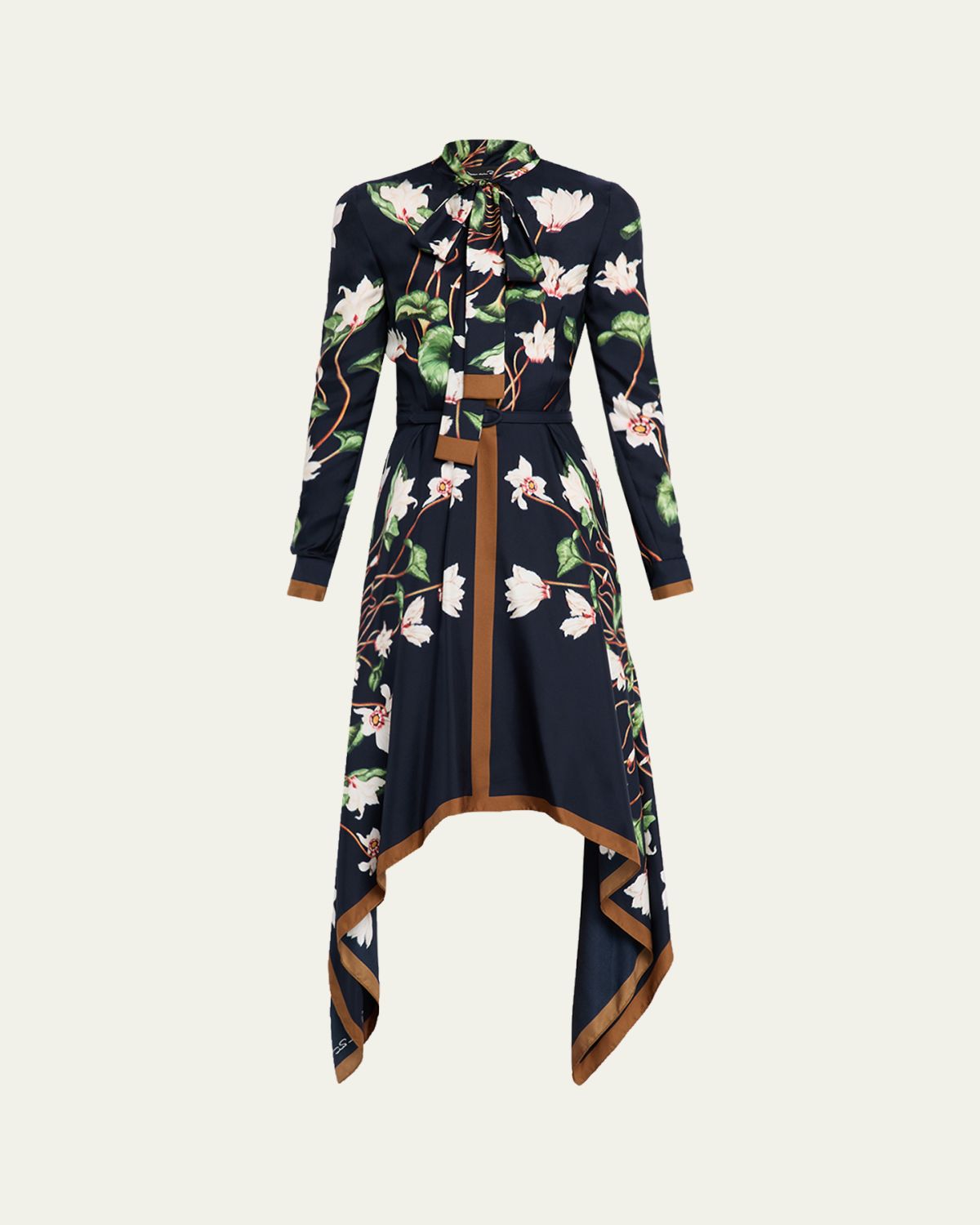 Oscar de la Renta Long-Sleeve Chine Cyclamen Silk Twill Handkerchief Dress | Thumbnail 6