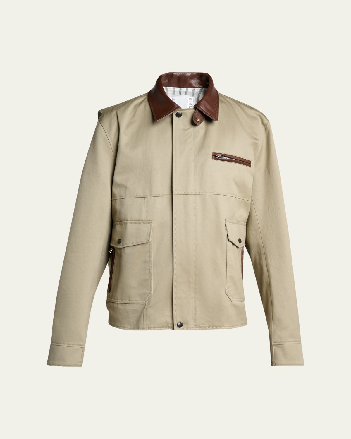 SACAI Men's Canvas and Leather Shirt Jacket