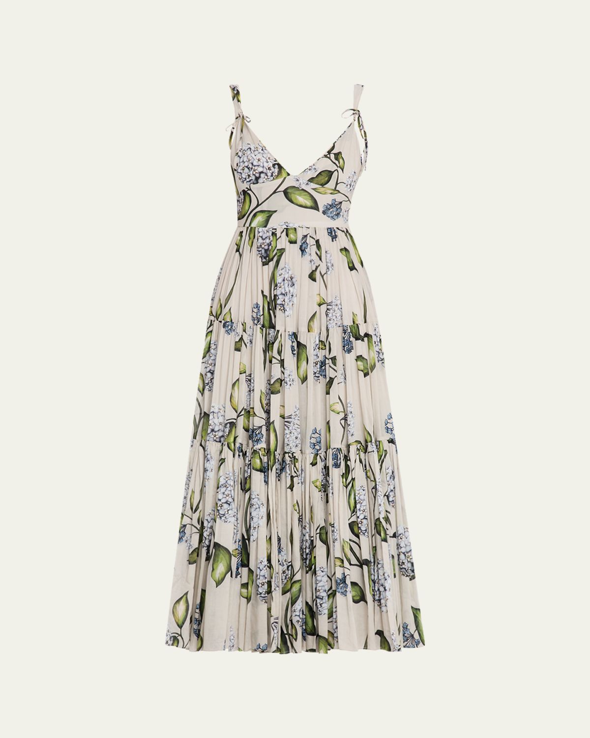 Oscar de la Renta Sleeveless Porcelain Flower Voile Midi Day Dress