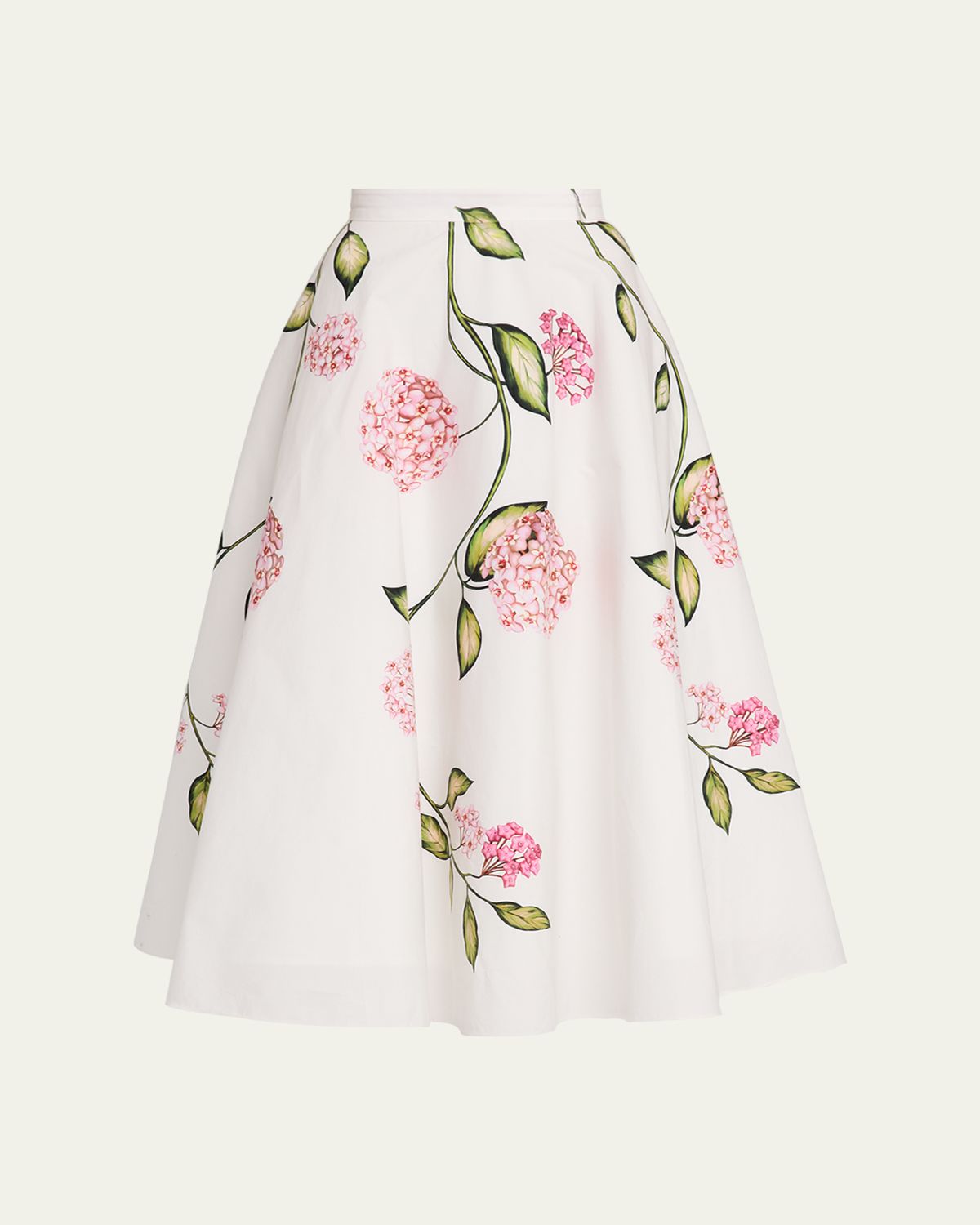 Oscar de la Renta Porcelain Flower Cotton Poplin Midi Skirt