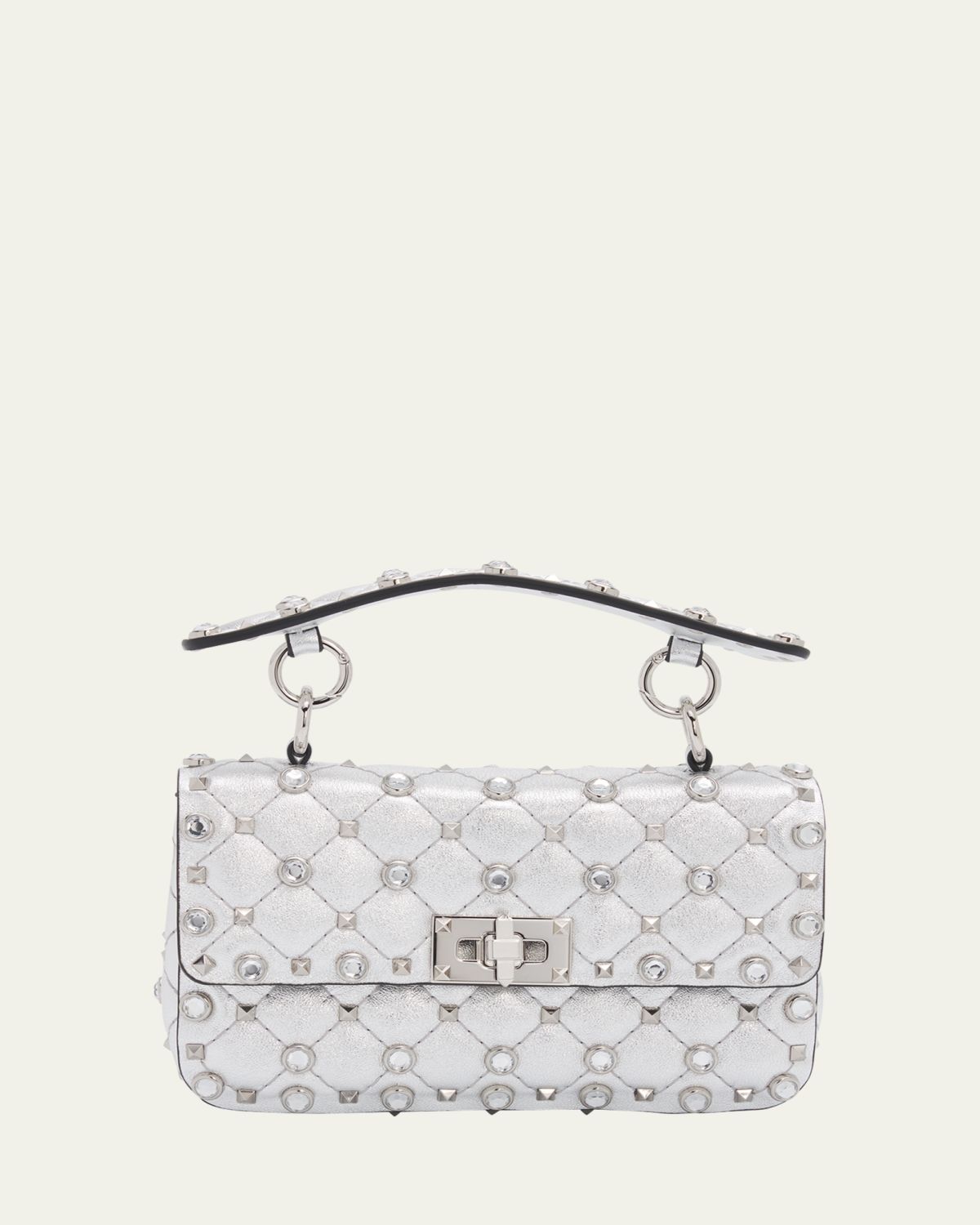Valentino Garavani Quilted Rockstud Metallic Leather Top-Handle Bag