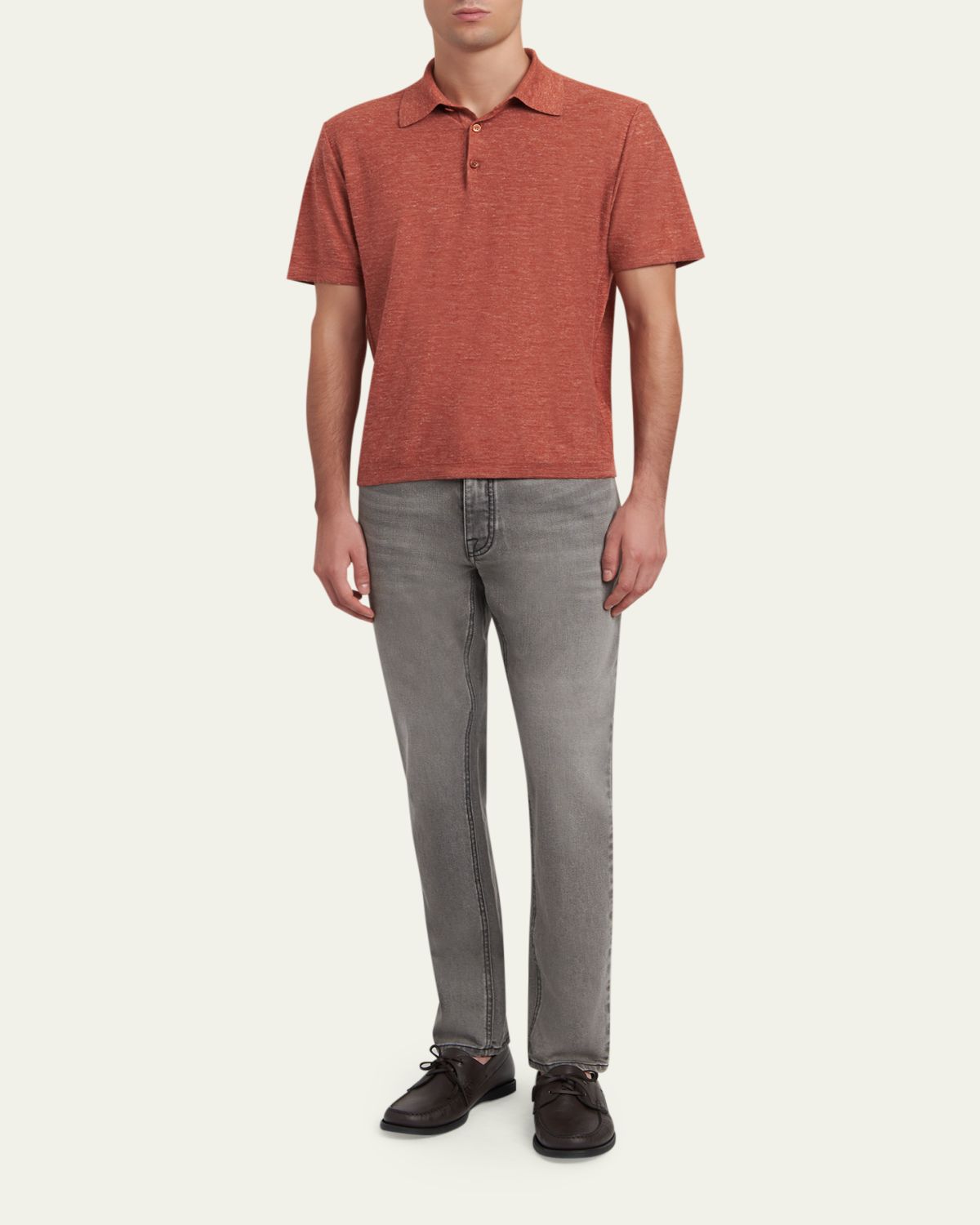 Brioni Men's Heathered Cashmere/Silk-Blend Polo Shirt | Thumbnail 2 Brioni Men's Heathered Cashmere/Silk-Blend Polo Shirt | Thumbnail 2
