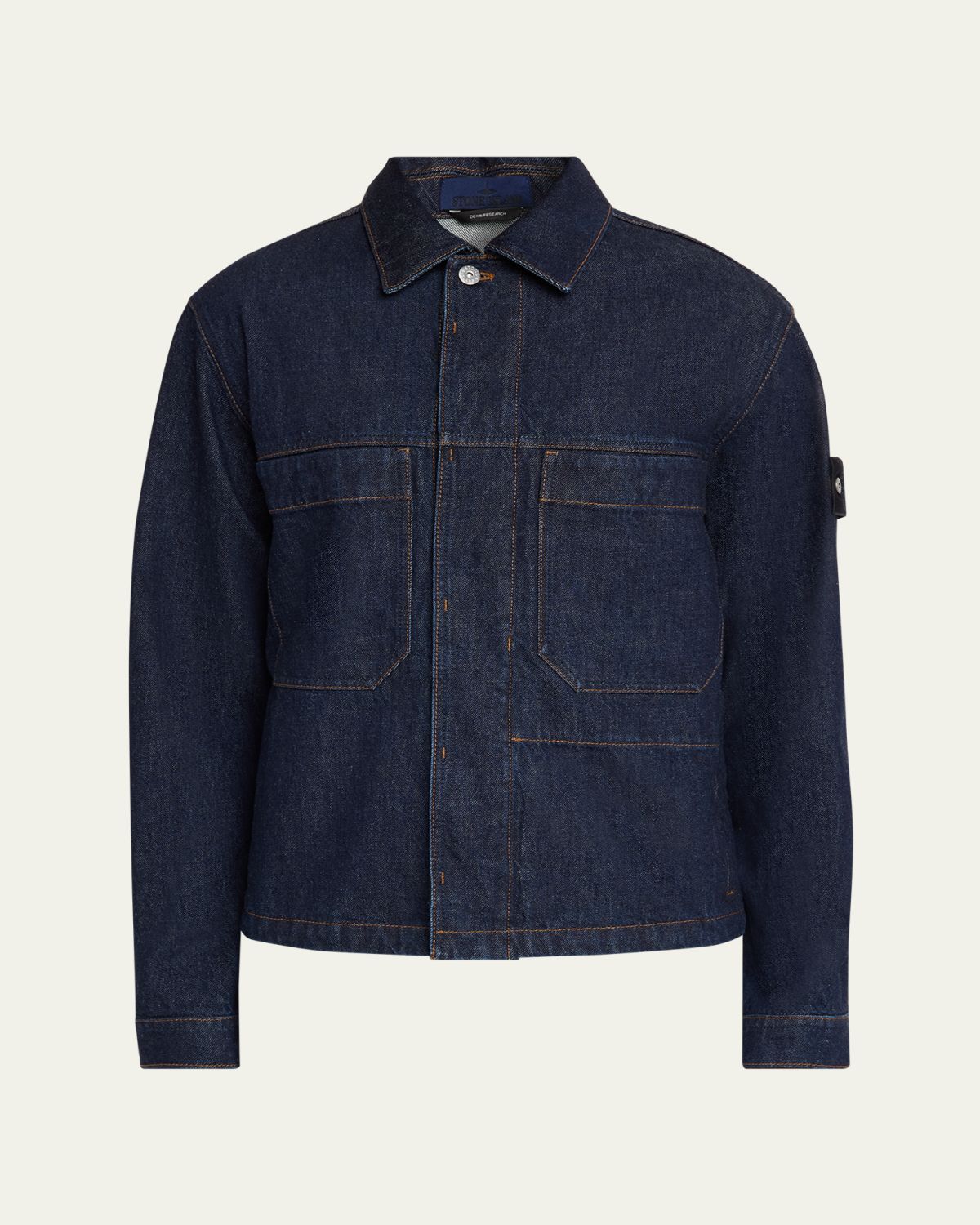 Stone Island Men's Denim Button-Front Biker Jacket